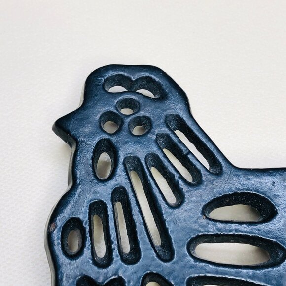 Vintage Black Enamel Cast Iron Chicken Trivet: Farmhouse Kitchen Decor - Picture 3 of 10